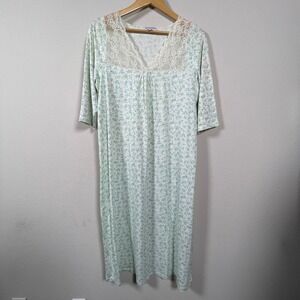 Cuddledown Nightgown Womens M Blue‎ Floral Pima Cotton Lace V-Neck Cottagecore